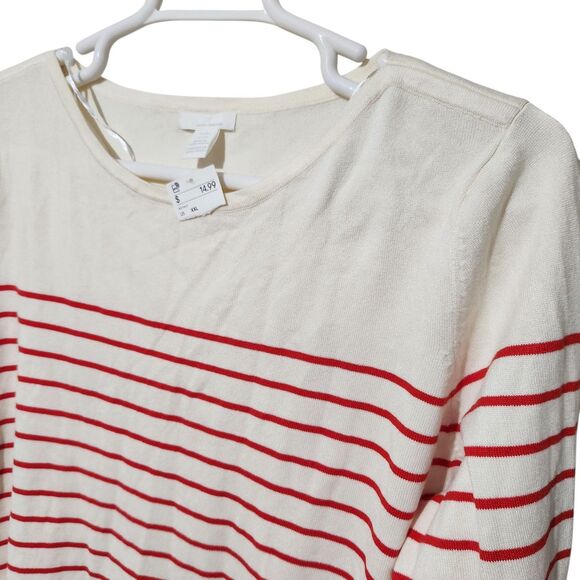 Hm Top Sweater Size XXL Ivory Red Striped - Picture 4 of 10